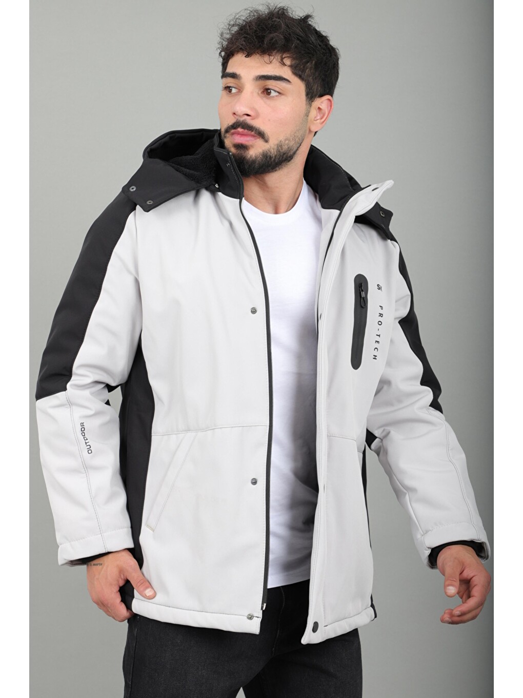 Bej Çift Renk İçi Kürklü Softshell Kışlık Mont Pldp 3041_50525-1