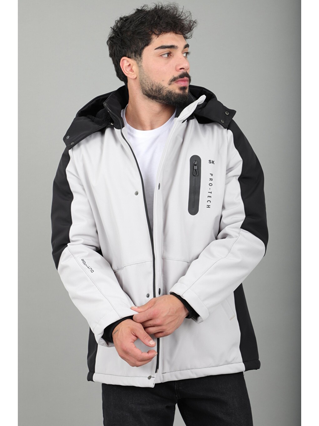 Bej Çift Renk İçi Kürklü Softshell Kışlık Mont Pldp 3041_50525-2
