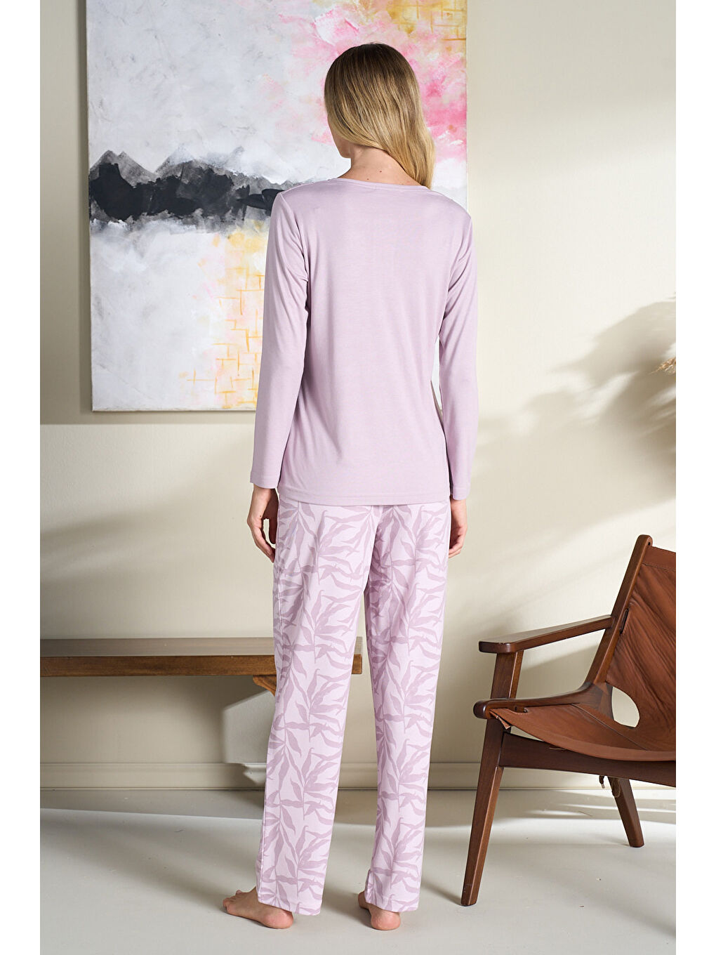 Büyük Beden Kadın Penye Uzun Kol Pijama Takımı 3116 Mor-1