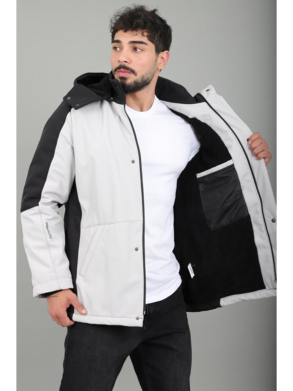 Bej Çift Renk İçi Kürklü Softshell Kışlık Mont Pldp 3041_50525-3