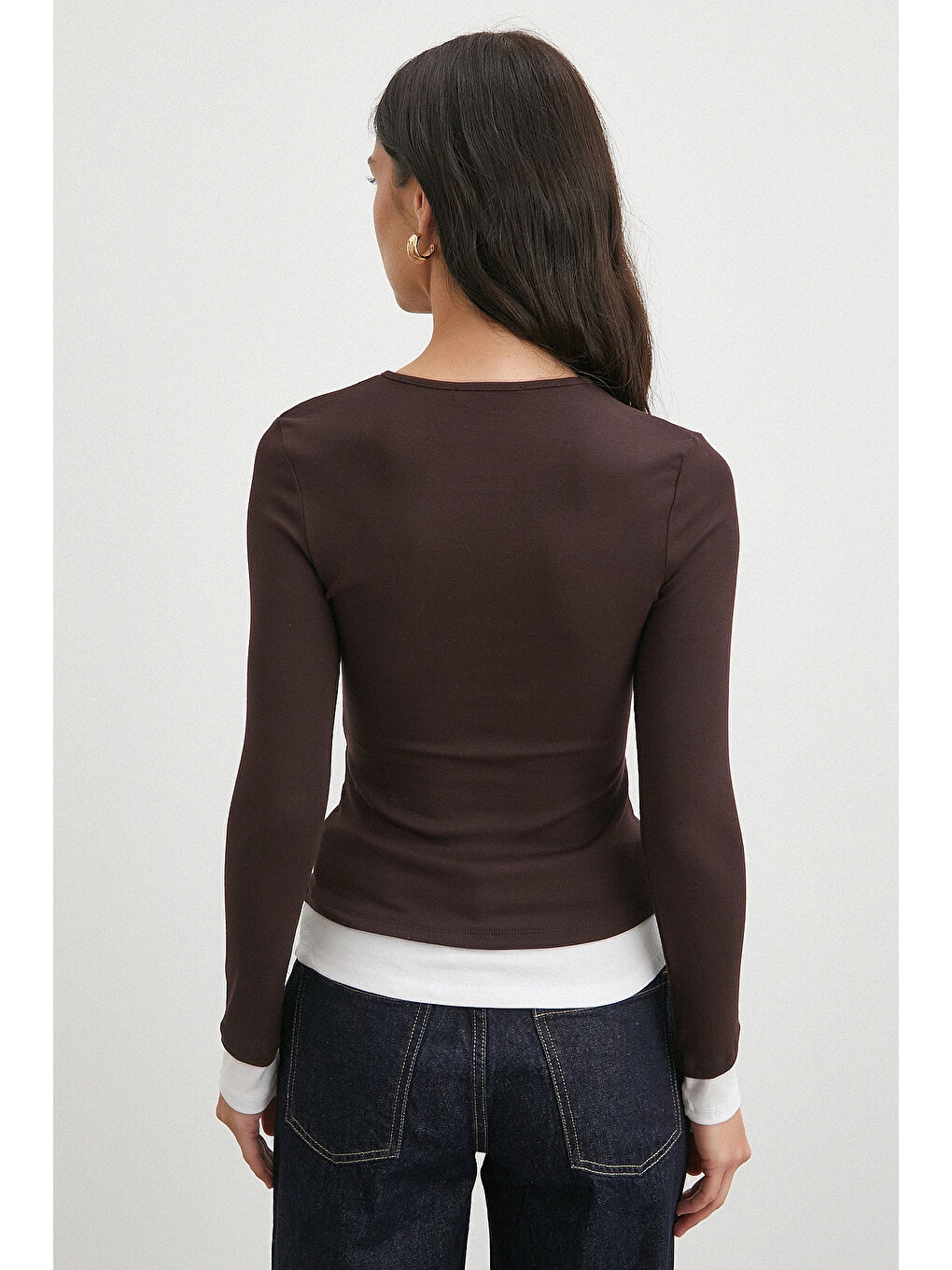 Karışık Garnili Çıtçıtlı Bluz Kahve-5