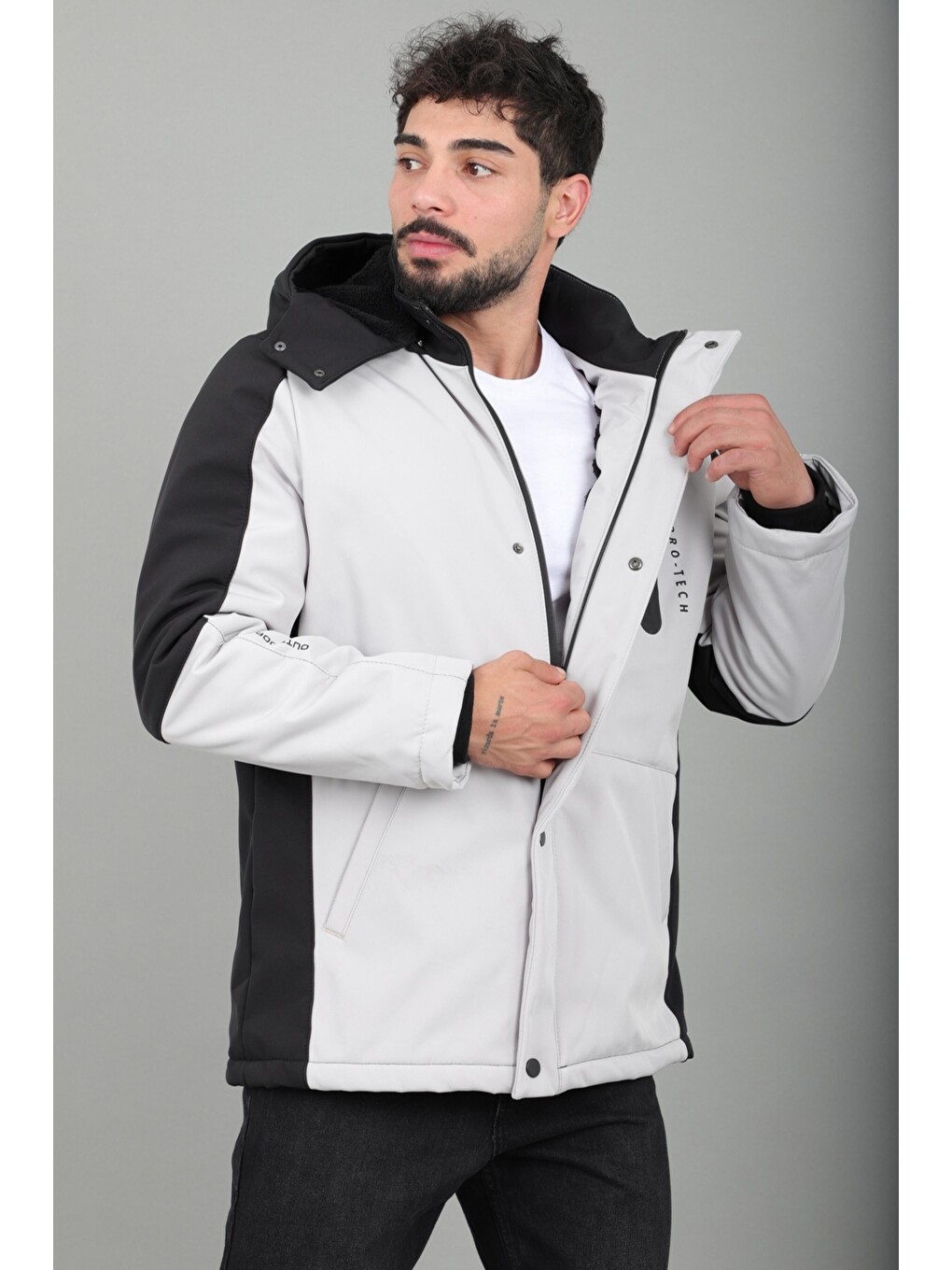 Bej Çift Renk İçi Kürklü Softshell Kışlık Mont Pldp 3041_50525-4