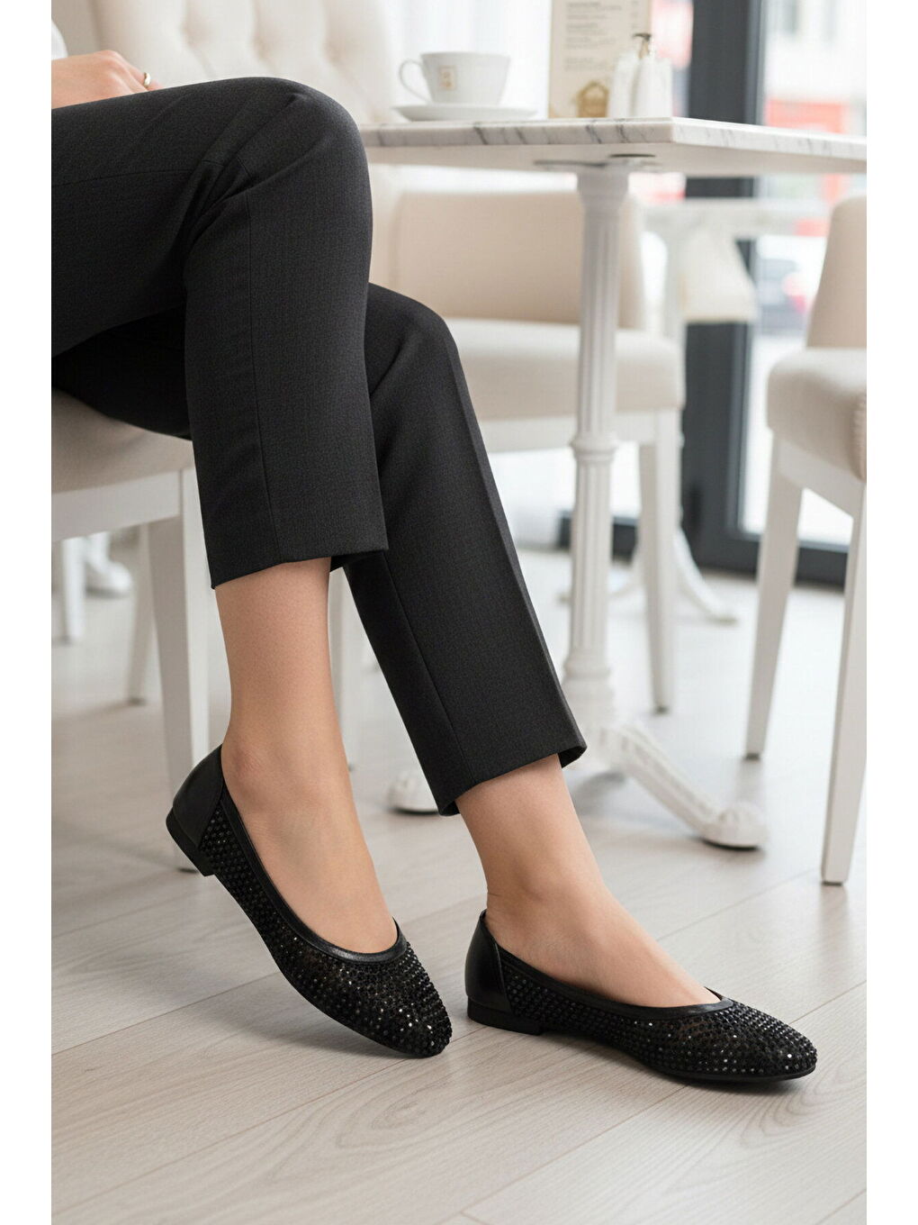 Siyah Taş İşlemeli Hafif Kadın Babet Ayakkabı 357242 Z-2