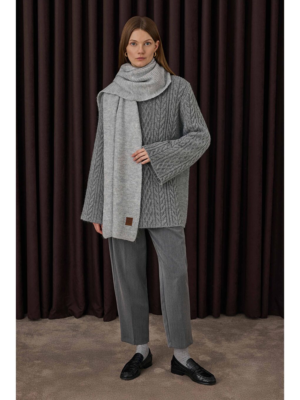 Saç Örgülü Kazak Gri-1