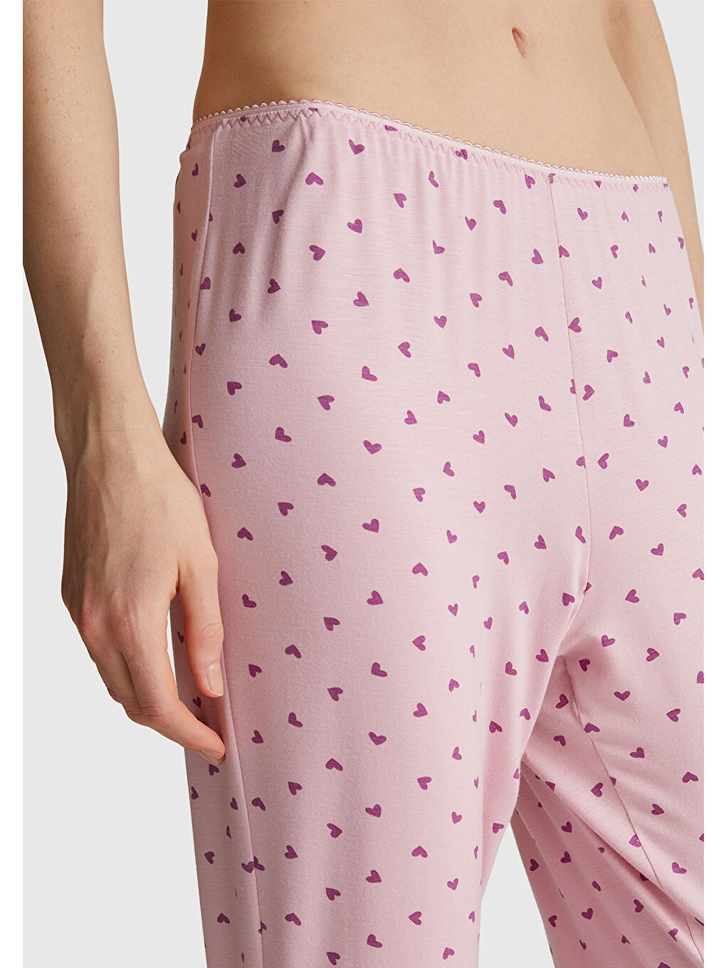 Kadın Pembe Viskoz Karışımlı Esnek Pijama Altı-5