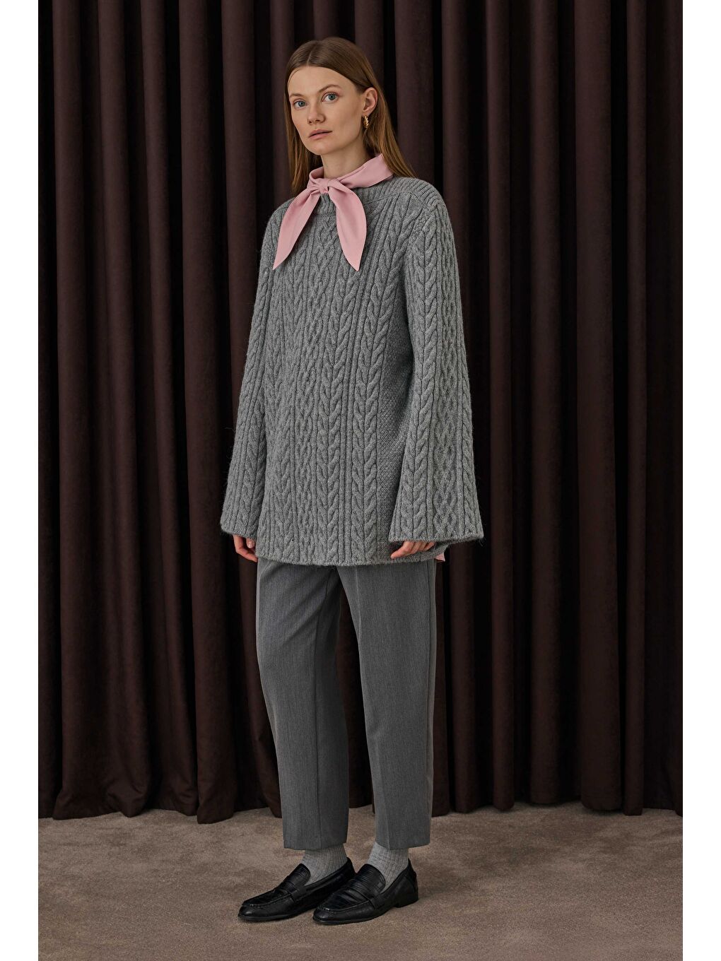 Saç Örgülü Kazak Gri-2