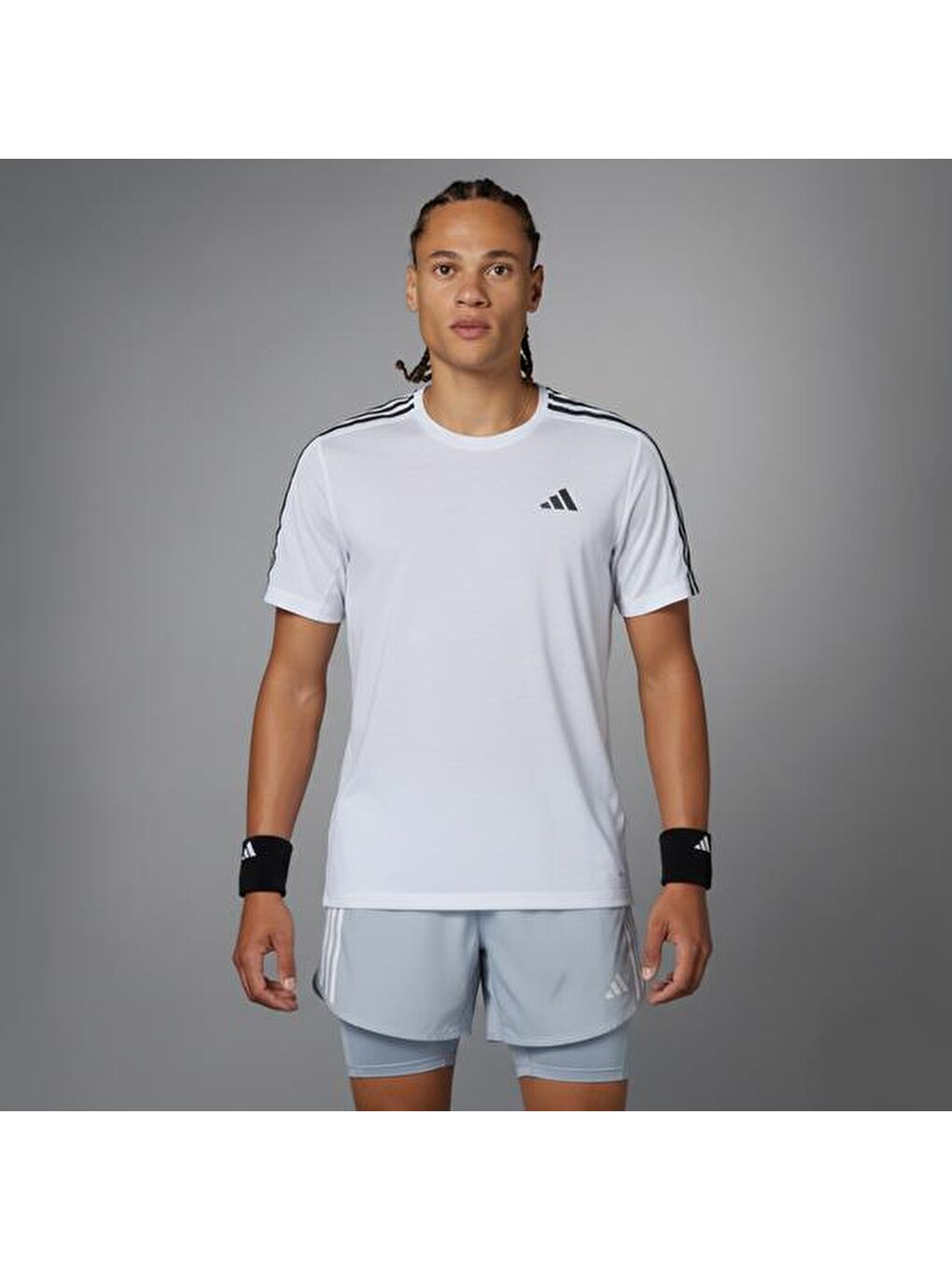 Own The Run 3 Stripes Erkek Beyaz Bisiklet Yaka Tişört