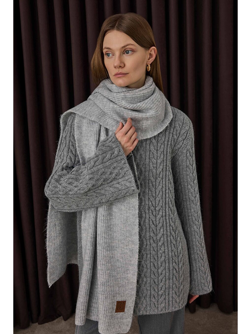 Saç Örgülü Kazak Gri-3