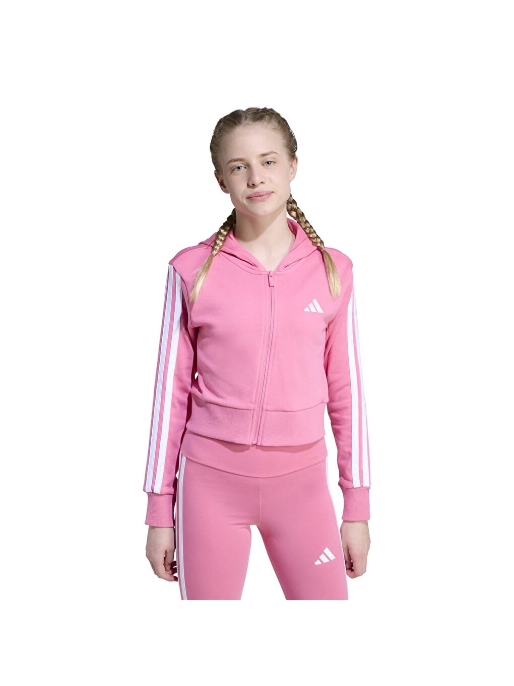 3 Stripes French Terry Full Zip Cr Kız Çocuk Pembe Kapüşonlu Sweatshirt