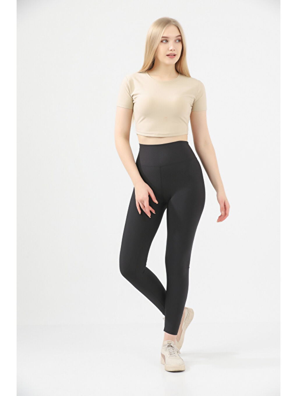 Siyah Kadın Yüksek Bel Düz Tayt 1920-3