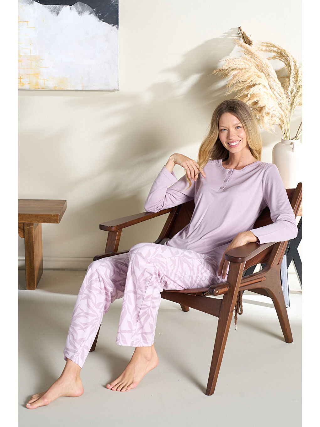 Büyük Beden Kadın Penye Uzun Kol Pijama Takımı 3116 Mor-2