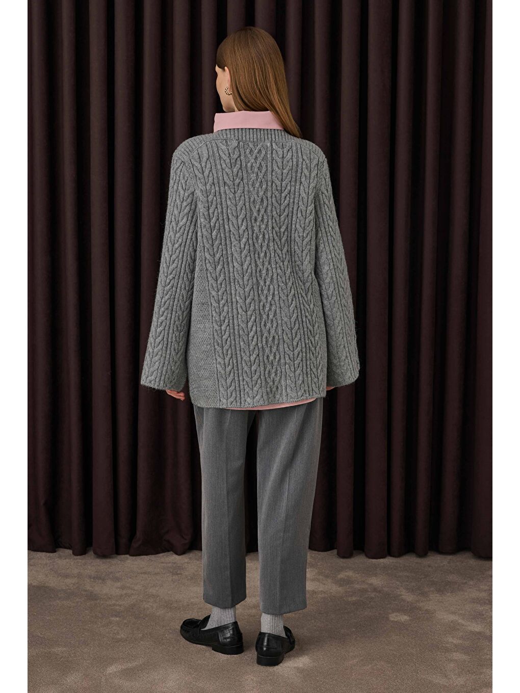 Saç Örgülü Kazak Gri-4