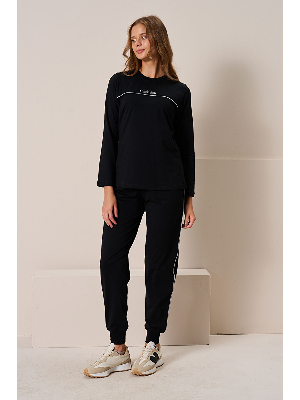 Kadın Penye Uzun Kol Pijama Takımı 3197 Siyah-3