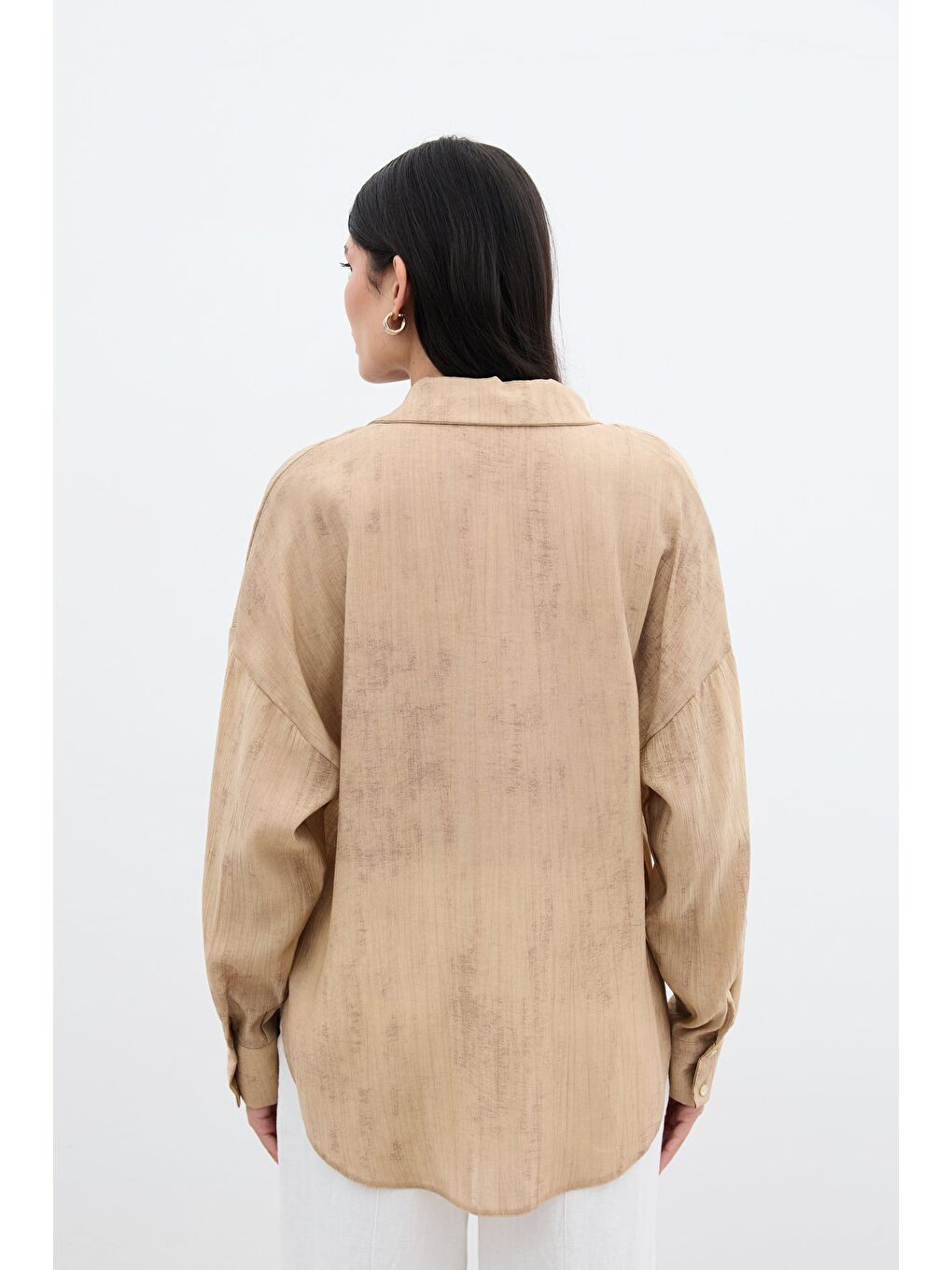 Kahverengi Desenli İnce Salaş Gömlek - Camel-7