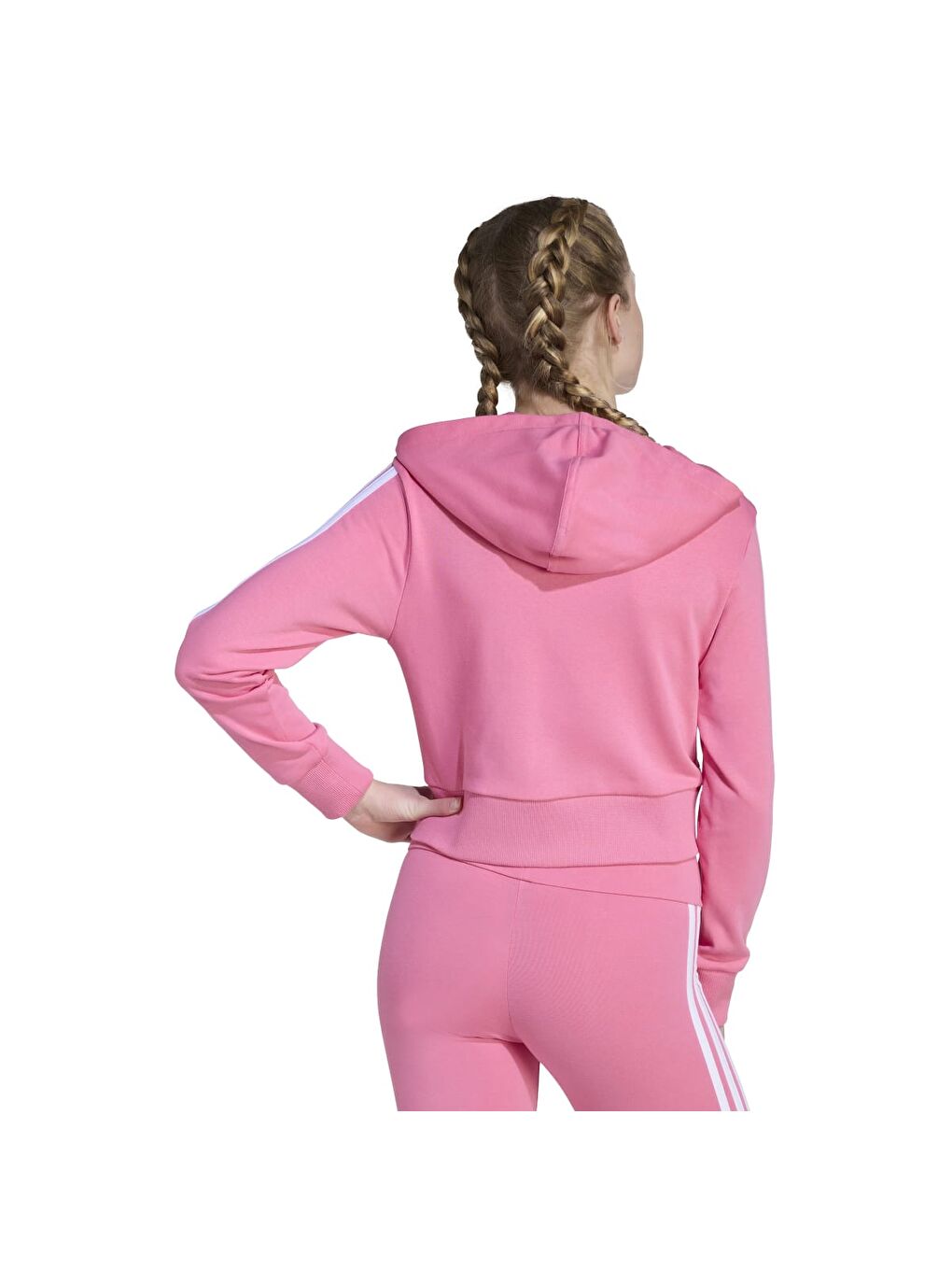 3 Stripes French Terry Full Zip Cr Kız Çocuk Pembe Kapüşonlu Sweatshirt-1