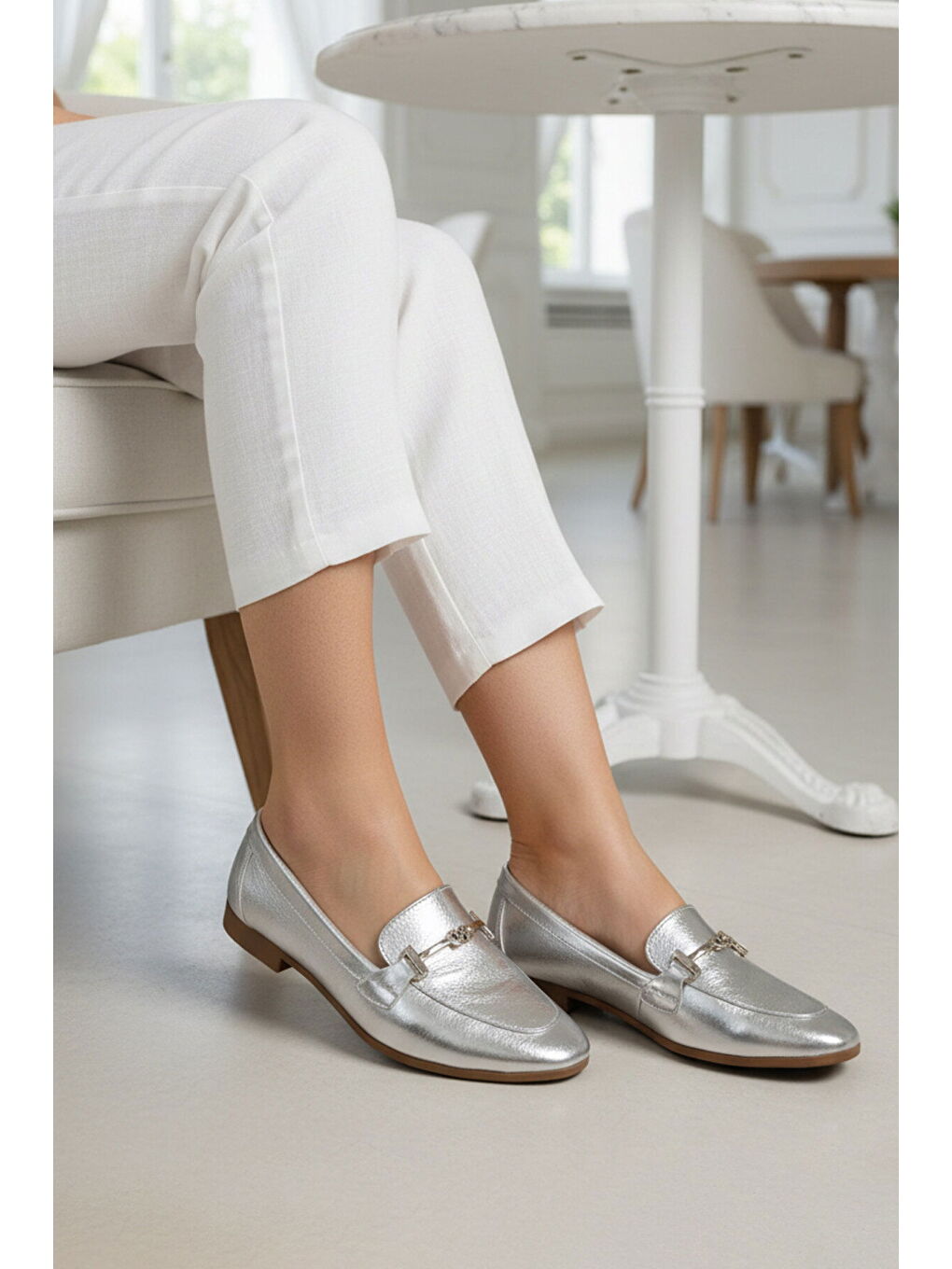 Gri Gümüş Hafif Esnek Kadın Babet Ayakkabı 572478 Z-2