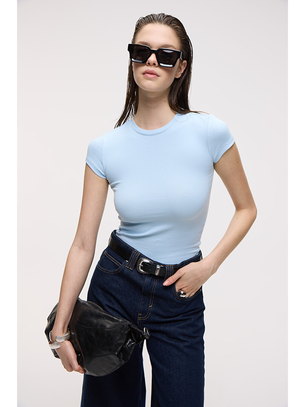 Mavi HOPEWELL Kadın Yuvarlak Yaka Örme Slim Fit MAVİ T-Shirt