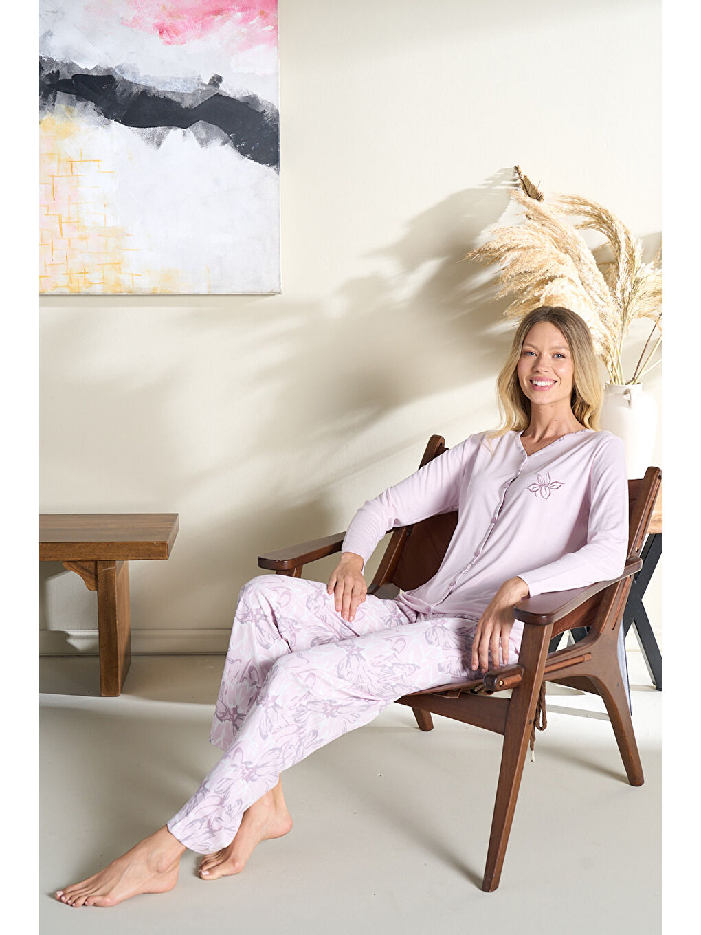 Kadın Penye Uzun Kol Pijama Takımı 3114 Lila-2