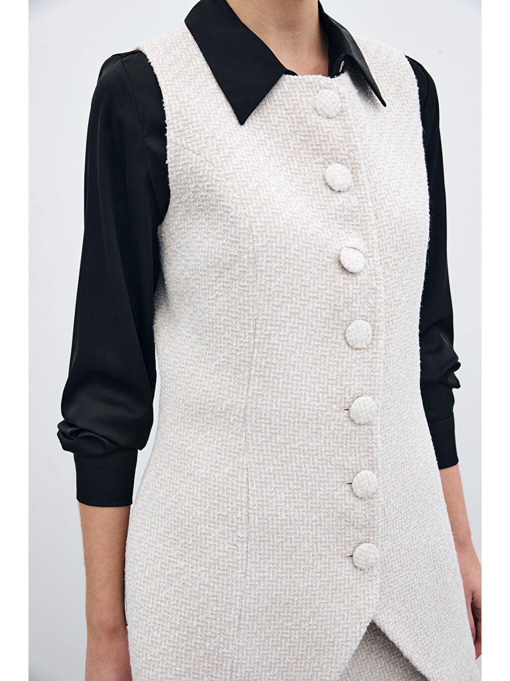 Bej Düğmeli Tüvit Yelek - Taş-6