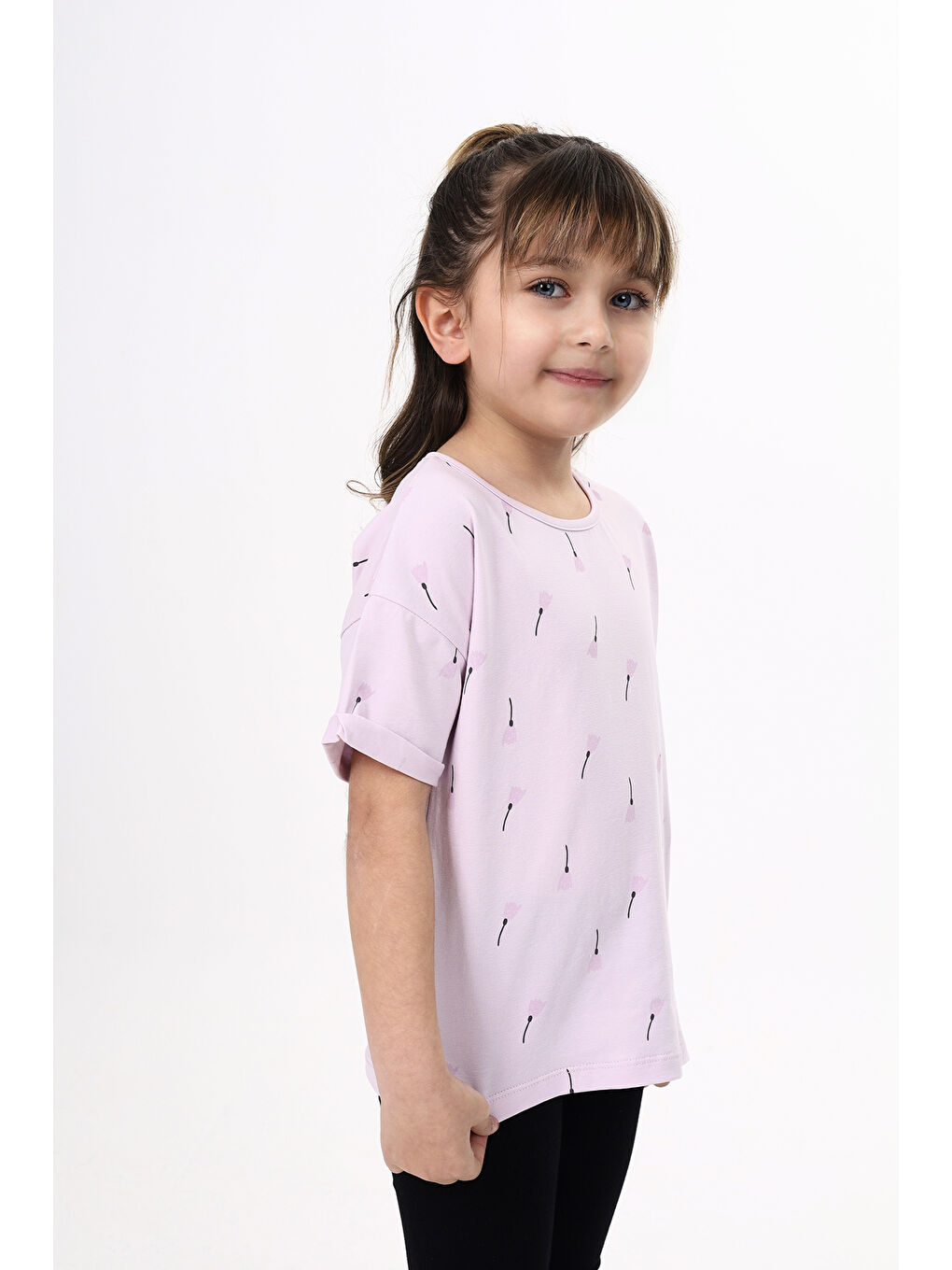 Lila Kız Çocuk Baskılı Tişört-1