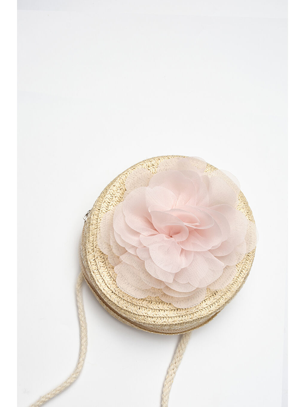 Pembe Pudra Gül Detaylı Kız Çocuk Hasır Çanta-1