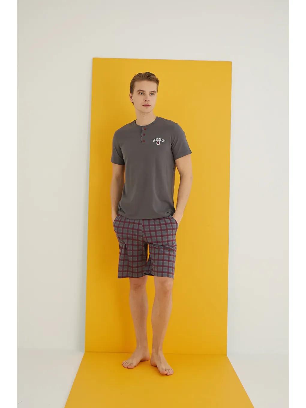 Gri Penye Erkek Şort Takım 7502-1-1