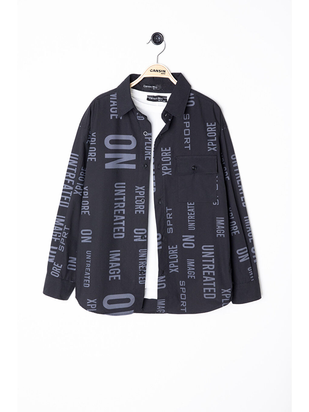 Siyah Yazı Baskılı Gömlek Beyaz Tişörtlü Erkek Çocuk 2'li Takım 20136