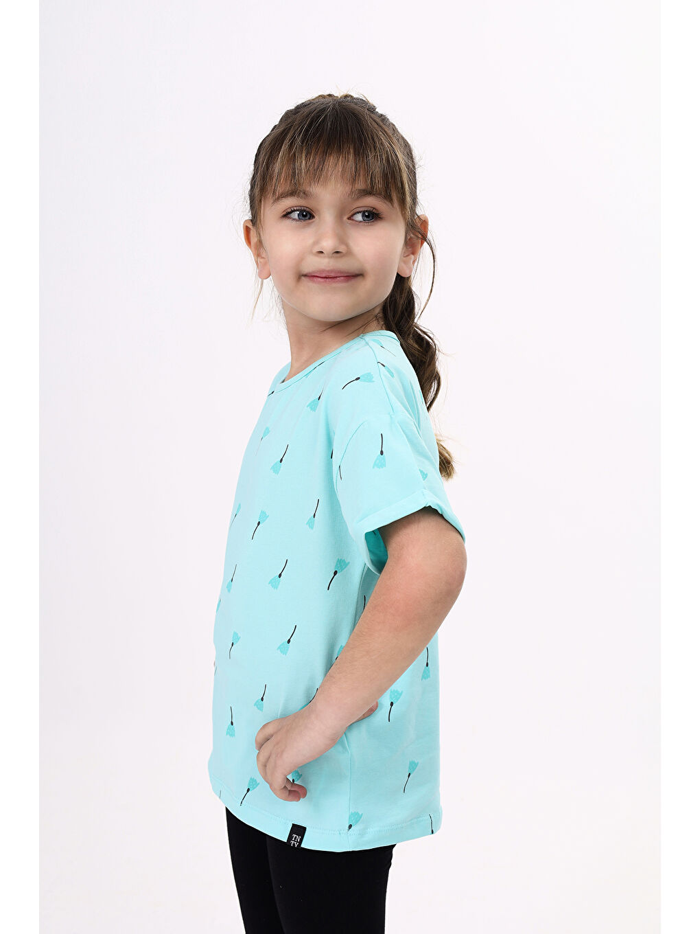 Turkuaz Kız Çocuk Baskılı Tişört-1