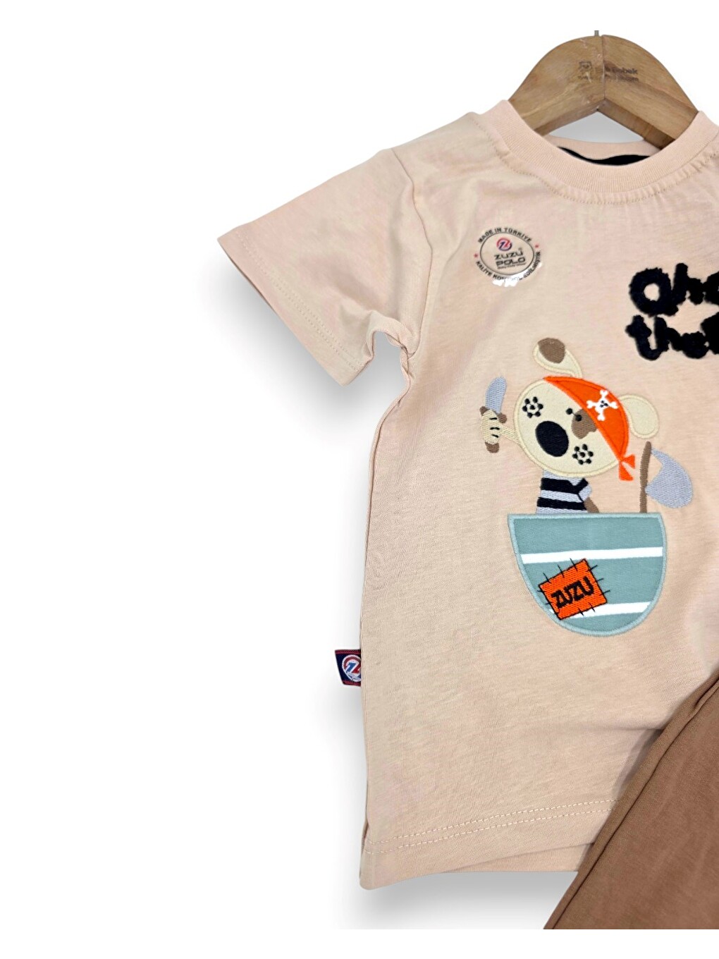 Bej Erkek Bebek Yazlık Nakışlı Şort T-shirt 2'li Takım-3