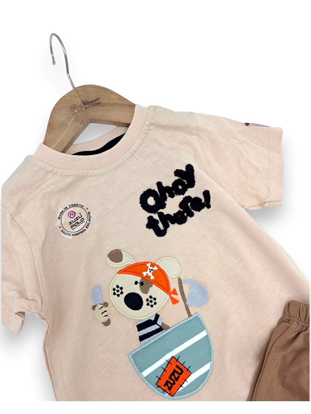Bej Erkek Bebek Yazlık Nakışlı Şort T-shirt 2'li Takım-4