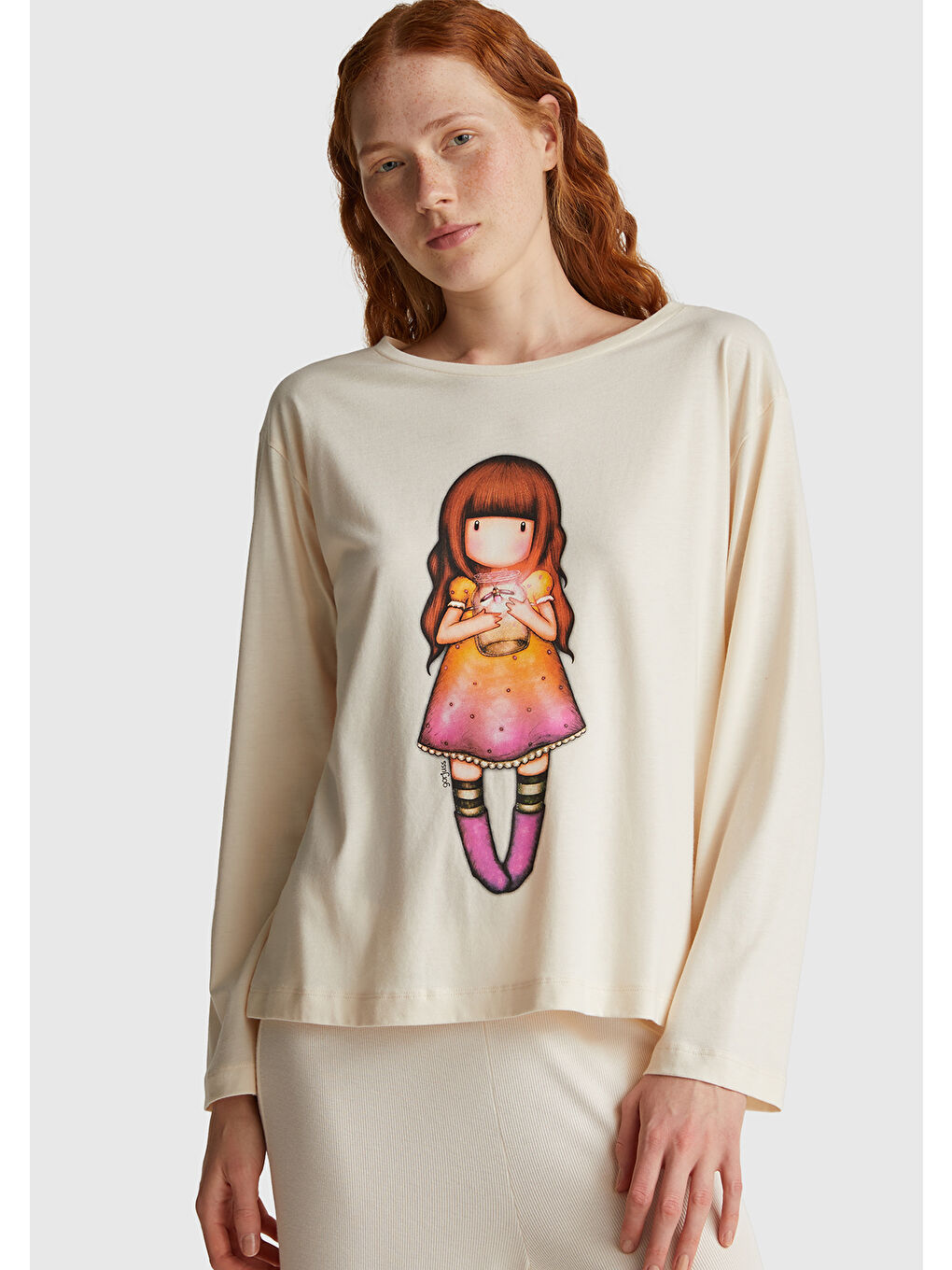 Ekru Kadın Krem Pamuk Karışımlı Gorjuss Baskılı Pijama üstü