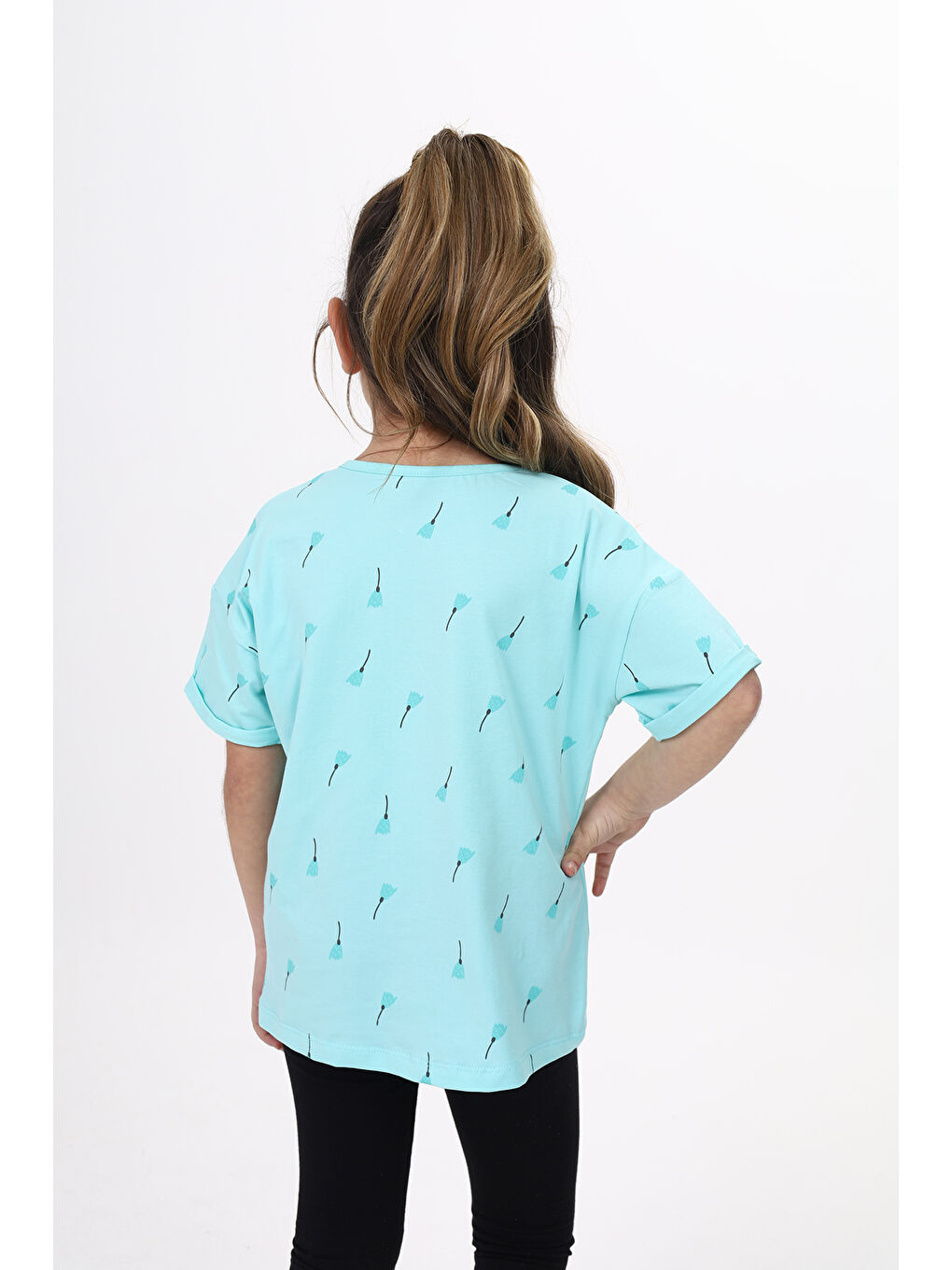 Turkuaz Kız Çocuk Baskılı Tişört-2