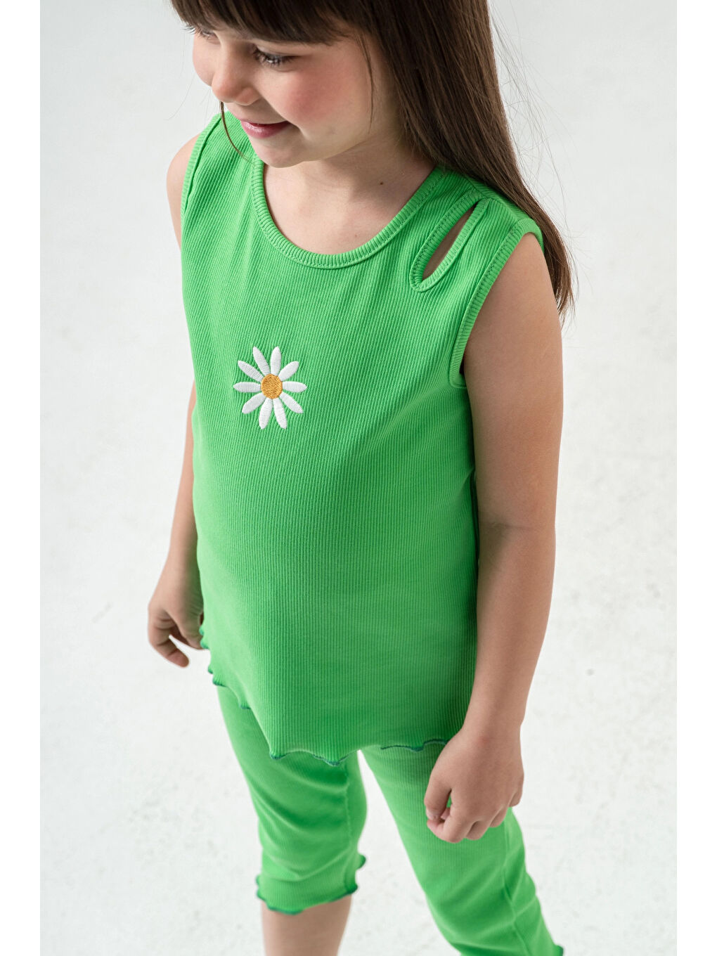 Yeşil Papatya Nakışlı Taytlı Takım 50354-1