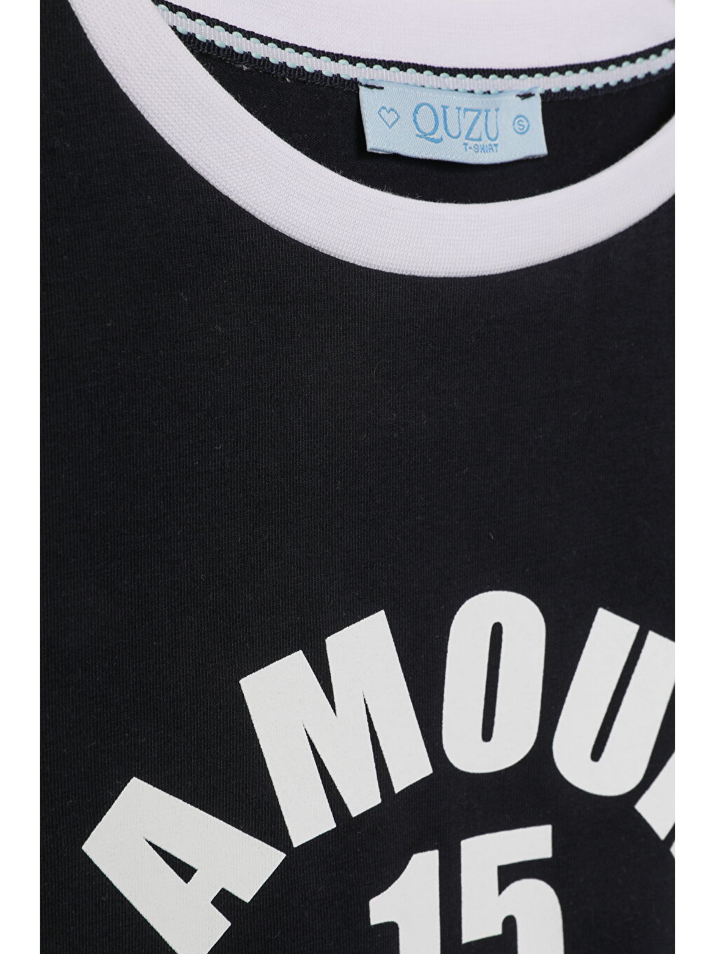 Paris Yazılı Omuzları Biyeli Crop Tişört Lacivert-1