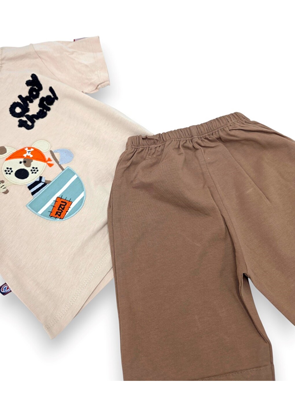 Bej Erkek Bebek Yazlık Nakışlı Şort T-shirt 2'li Takım-5