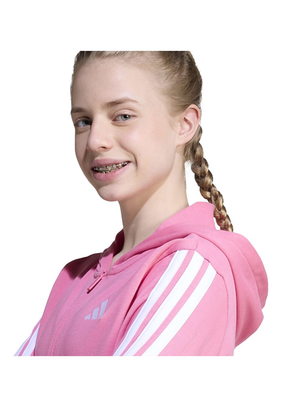 3 Stripes French Terry Full Zip Cr Kız Çocuk Pembe Kapüşonlu Sweatshirt-4