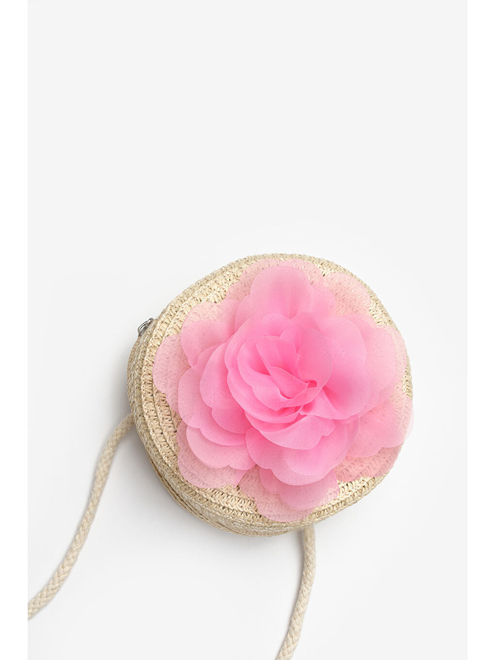 Pembe Gül Detaylı Kız Çocuk Hasır Çanta-1