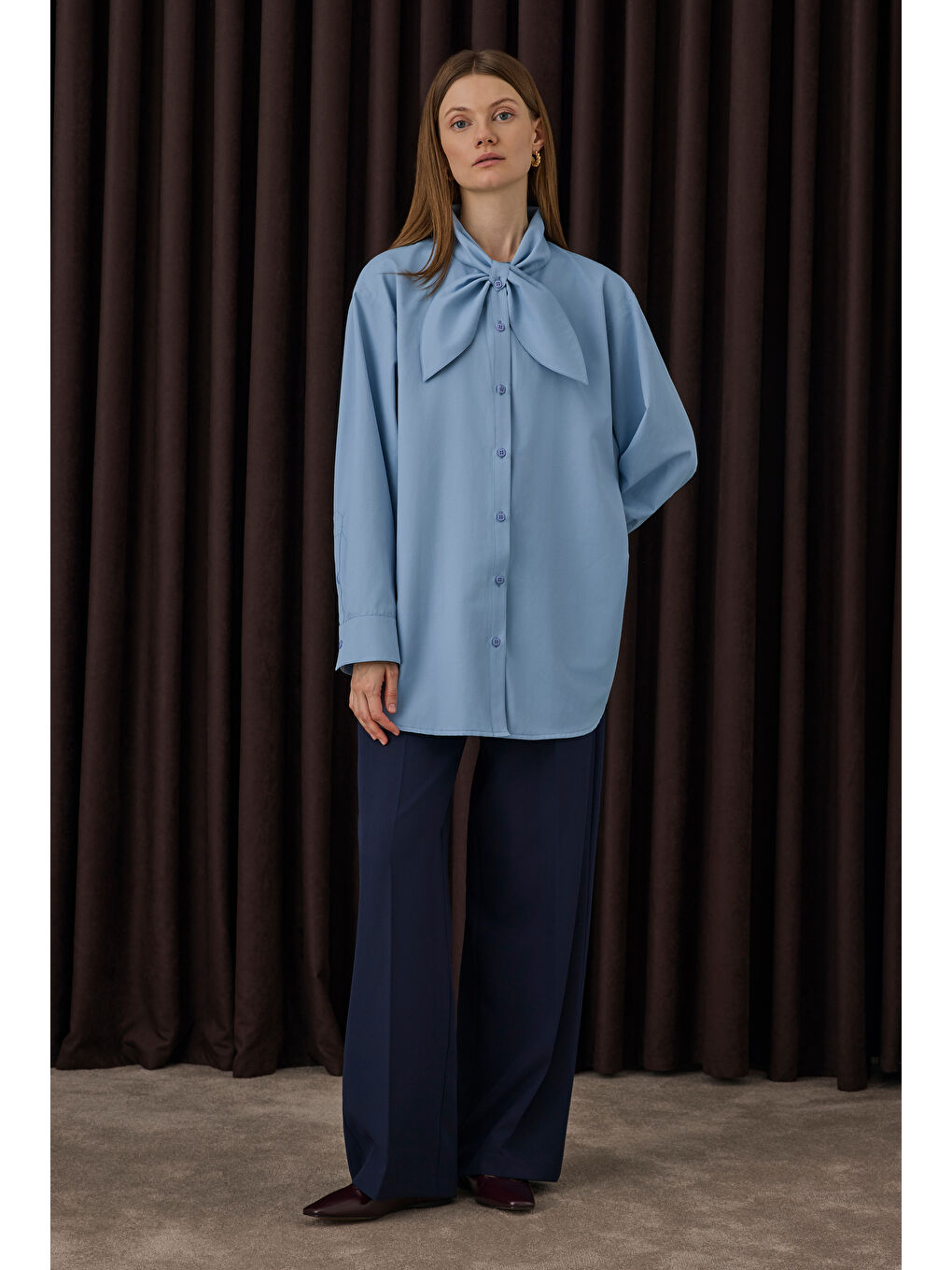 Çift Pileli Palazzo Pantolon Lacivert