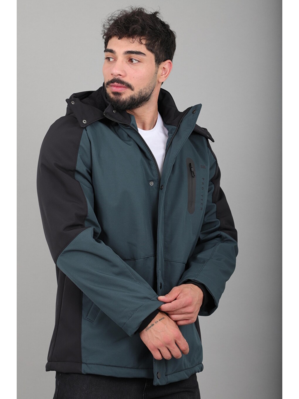 Petrol Çift Renk İçi Kürklü Softshell Kışlık Mont Pldp 3041_50525-3