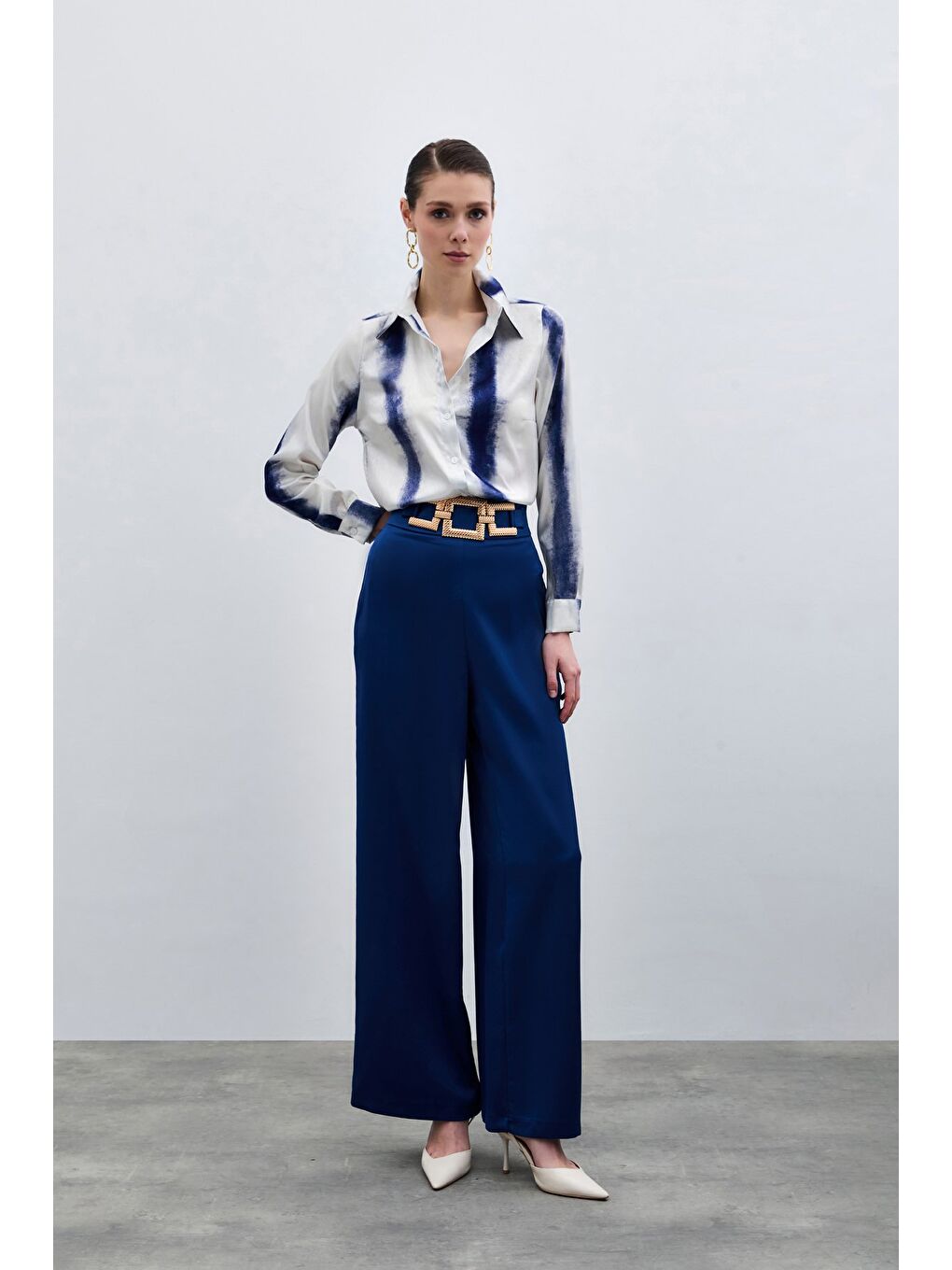 Desenli Klasik Gömlek - Sax Mavi-1