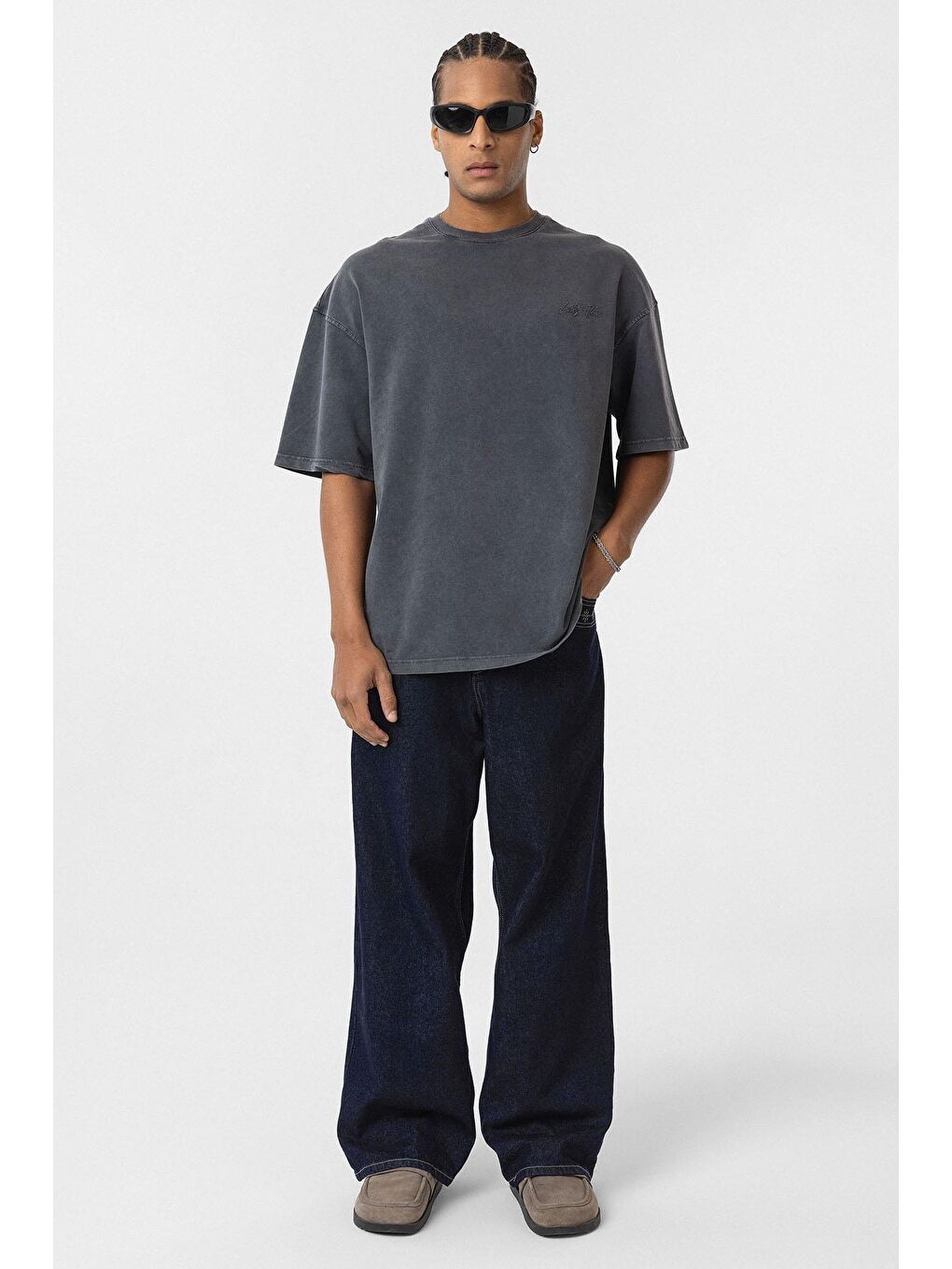 Yıkamalı Oversize Arka Baskılı Tişört Siyah