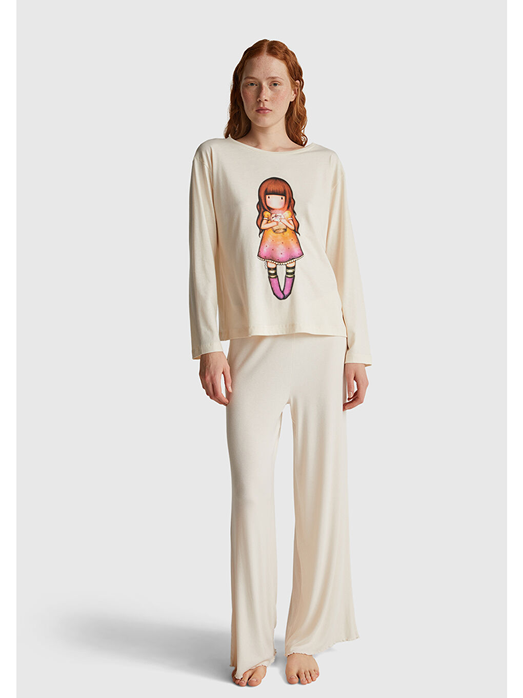 Ekru Kadın Krem Pamuk Karışımlı Gorjuss Baskılı Pijama üstü-4