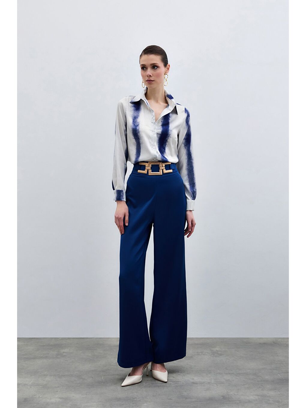 Desenli Klasik Gömlek - Sax Mavi-2