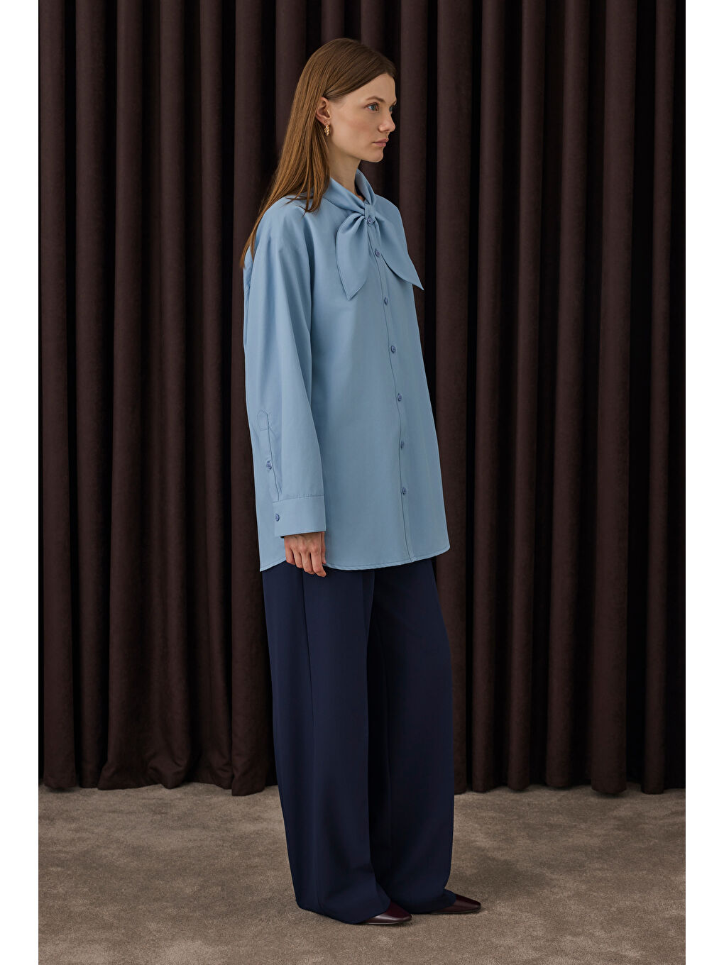 Çift Pileli Palazzo Pantolon Lacivert-2