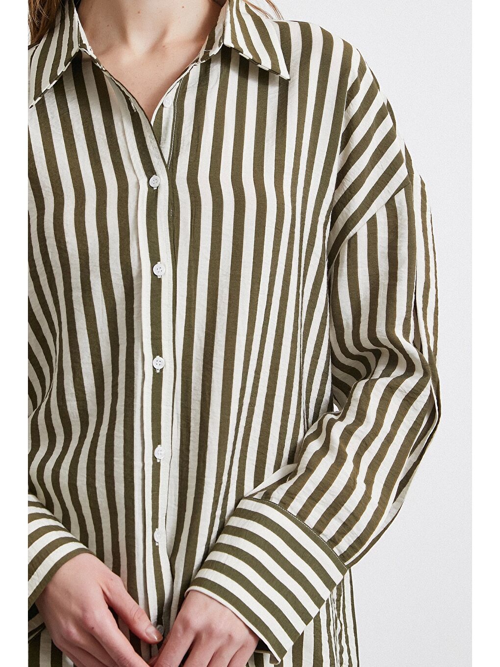 Çizgili T Kol Gömlek Haki-2