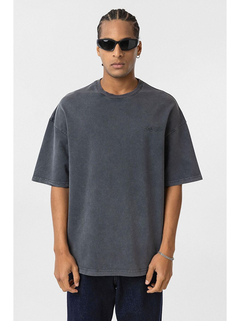 Yıkamalı Oversize Arka Baskılı Tişört Siyah-2