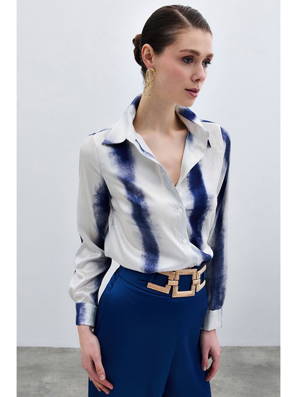 Desenli Klasik Gömlek - Sax Mavi-3