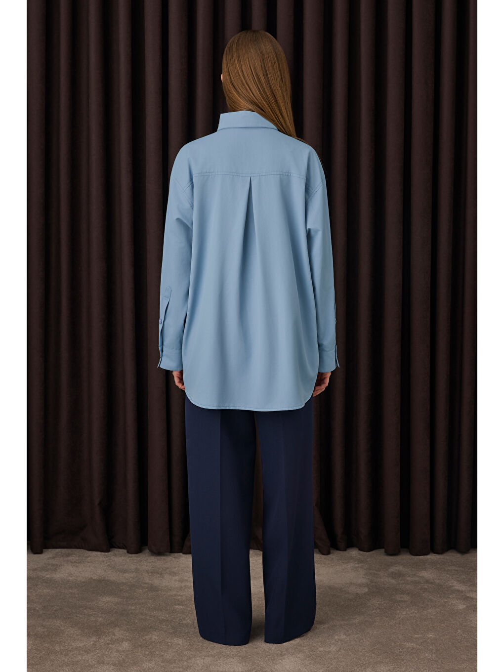 Çift Pileli Palazzo Pantolon Lacivert-3