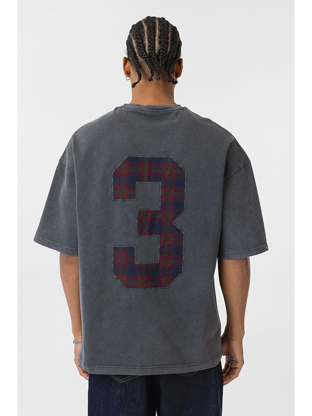 Yıkamalı Oversize Arka Baskılı Tişört Siyah-3