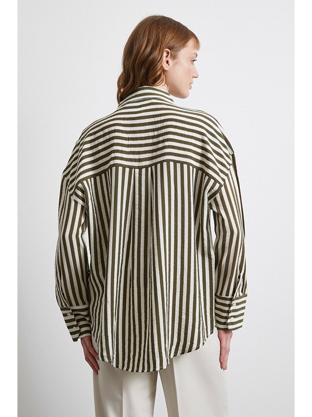 Çizgili T Kol Gömlek Haki-3